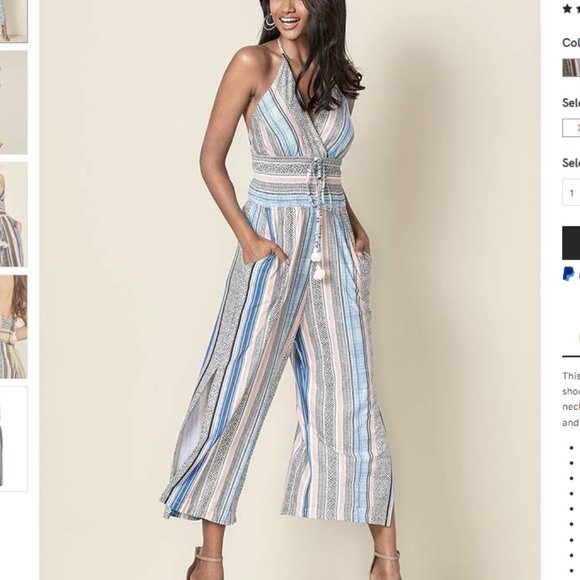 Venus Halter Tassel Striped Jumpsuit - XL (16) - Picture 1 of 13